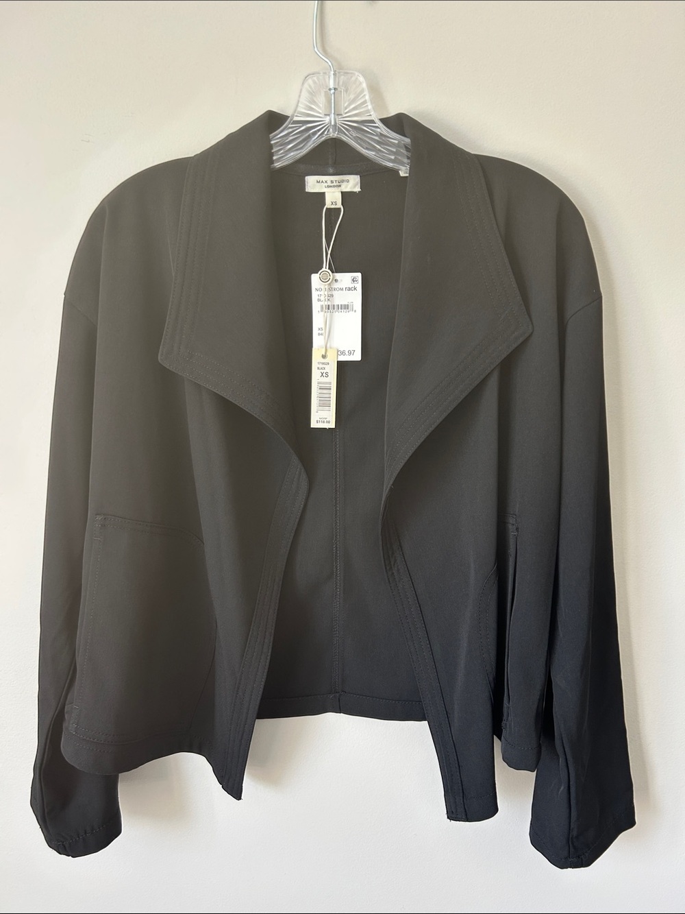 Max Studio Black Open-Front Draped Blazer